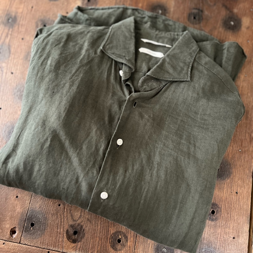 Suitsupply Hunter Green Long-Sleeve Italian Linen Button-Down Shirt